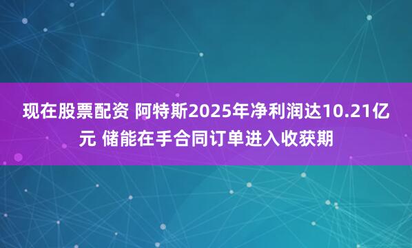 现在股票配资 阿特斯2025年净利润达10.21亿元 储能在手合同订单进入收获期